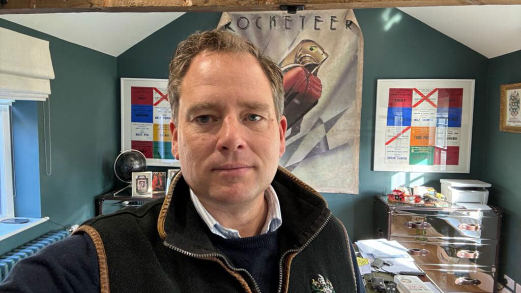 Farmer James Peck in farm office