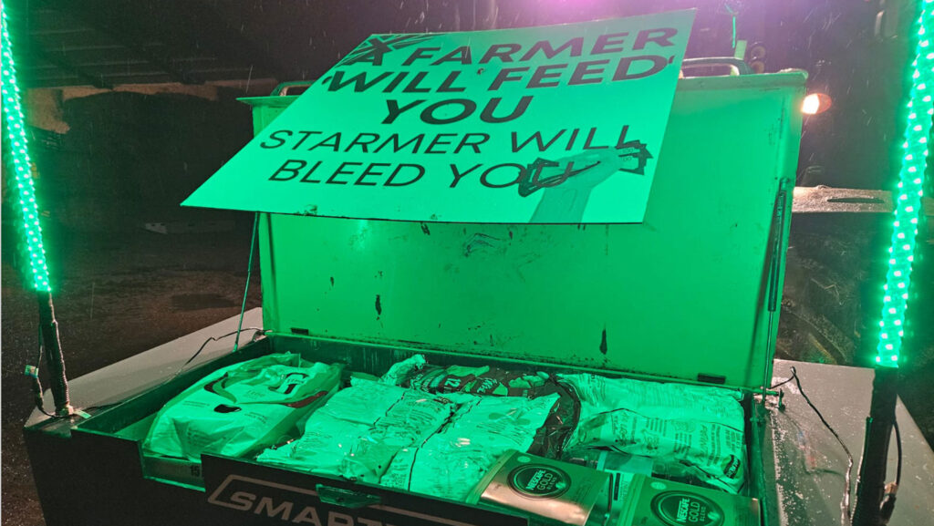 Placard for farmers' demonstration in London