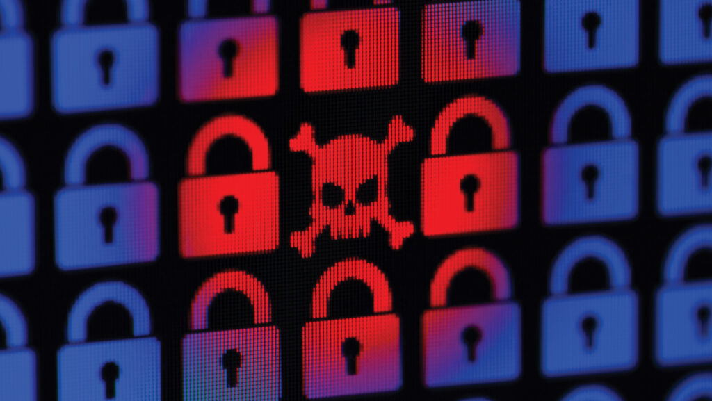 Skull and crossbones and padlock symbols on a screen