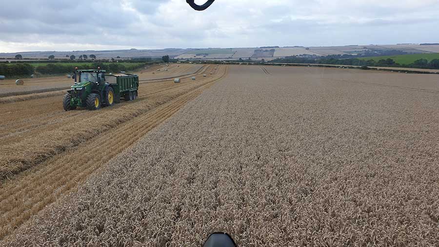 Harvesting Claydon drilled KWS Grafton winter wheat at Wold Newton