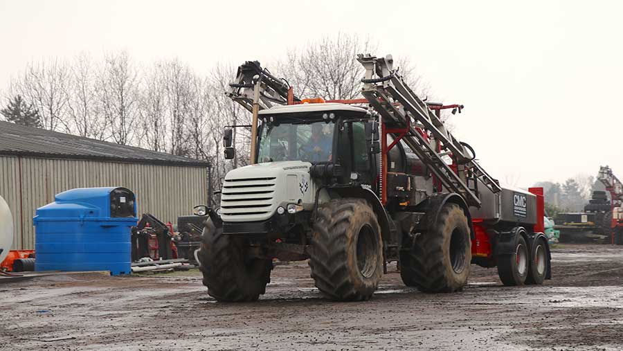 Bowser is towed behind the Multidrive sprayers