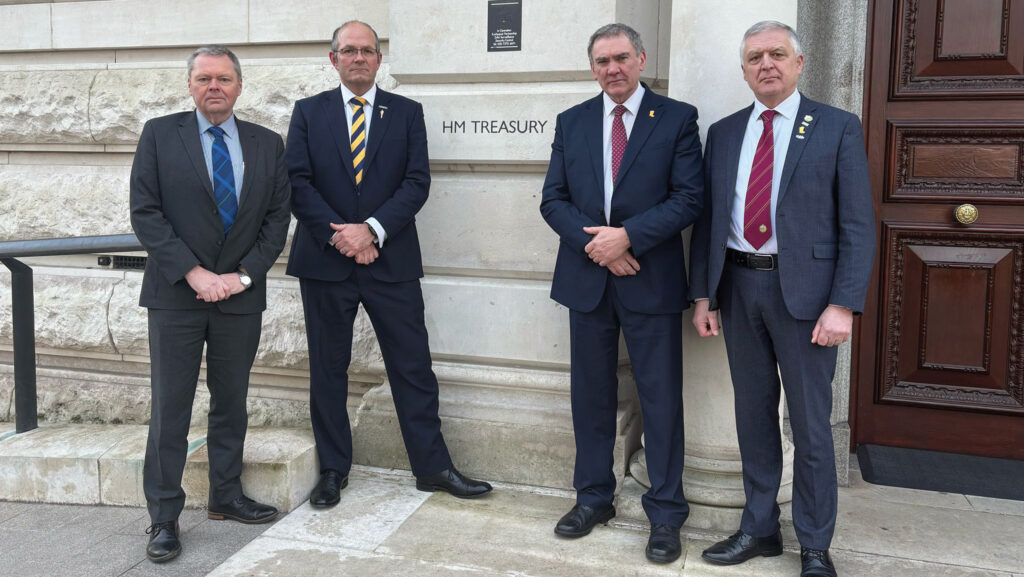 From left: NFU
Scotland president
Andrew Connon,
NFU president Tom
Bradshaw, NFU Cymru
president Aled Jones
and Ulster Farmers’
Union president
William Irvine © NFU