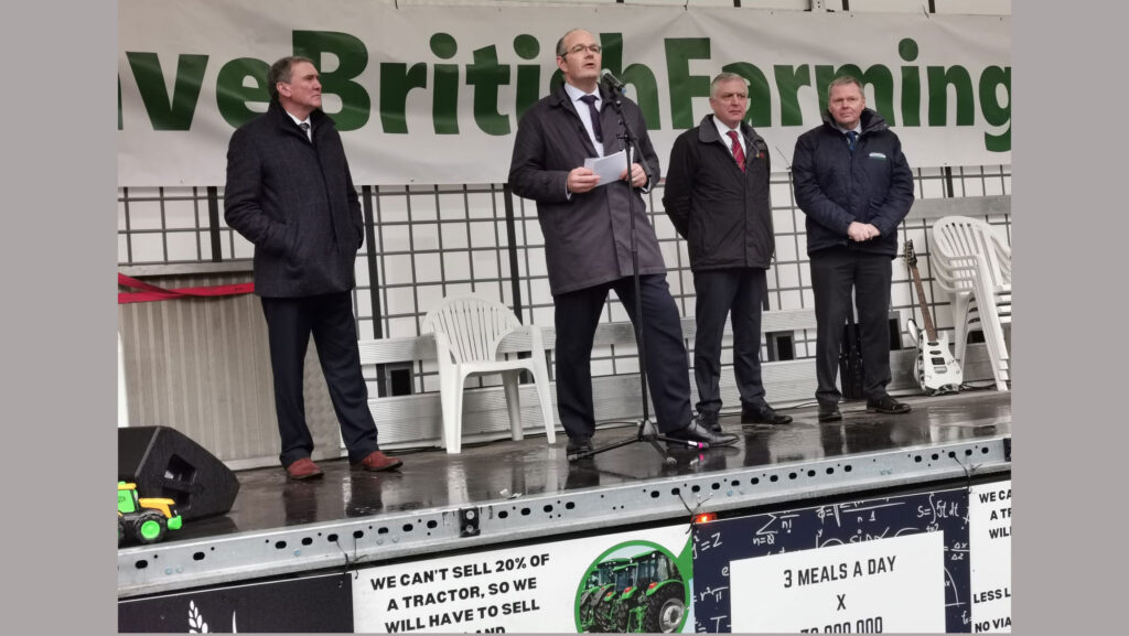 NFU president Tom Bradshaw speaking at London tractor protest