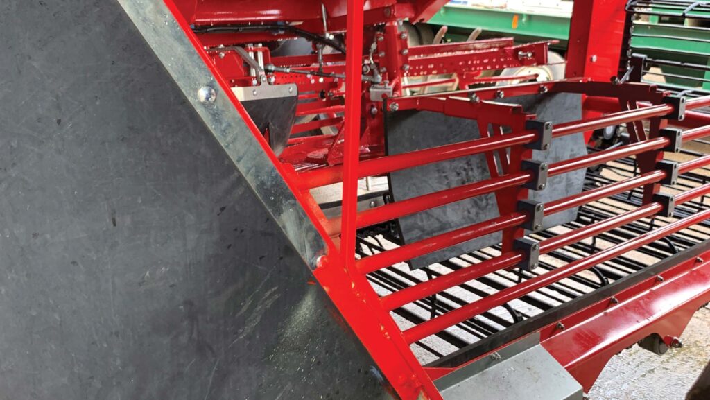 Close-up of weigh cells on a harvester