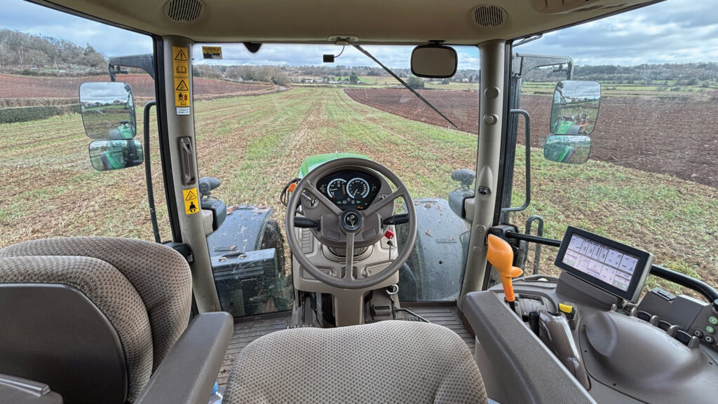 John Deere 6155R tractor interior