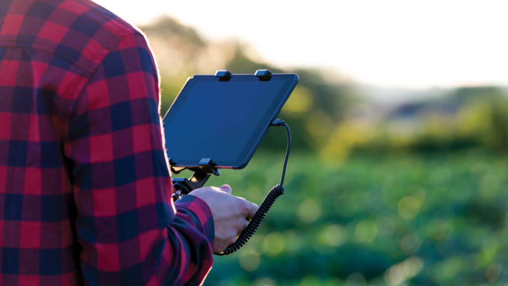 Farmer using drone