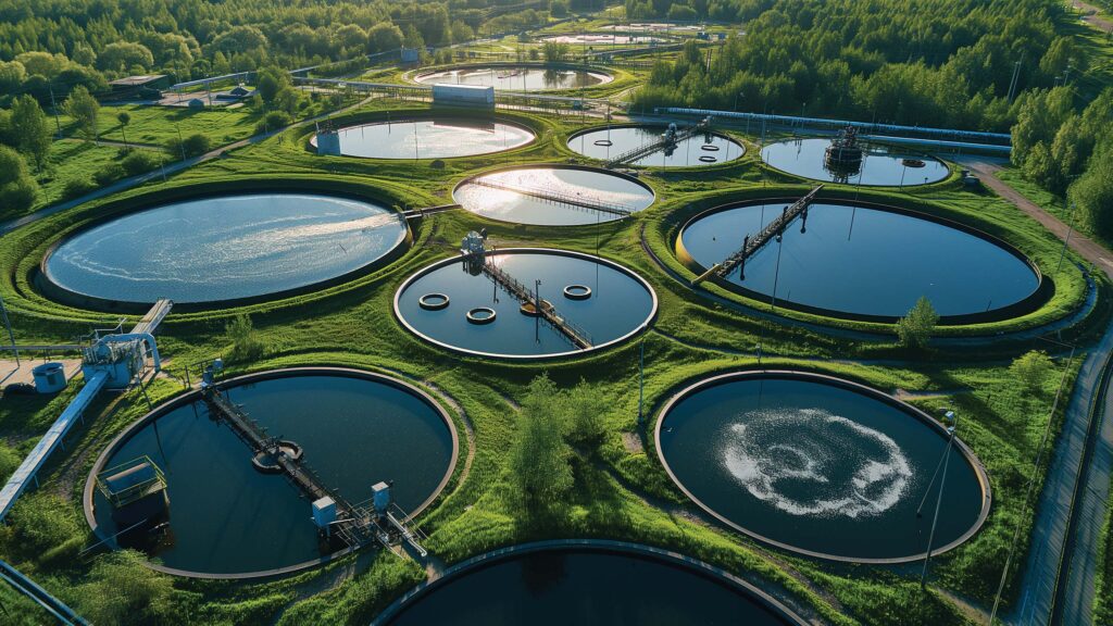 Settling ponds at a waste treatment plant