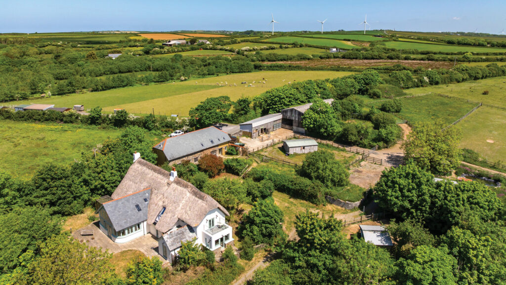 Aerial view of farm buildings