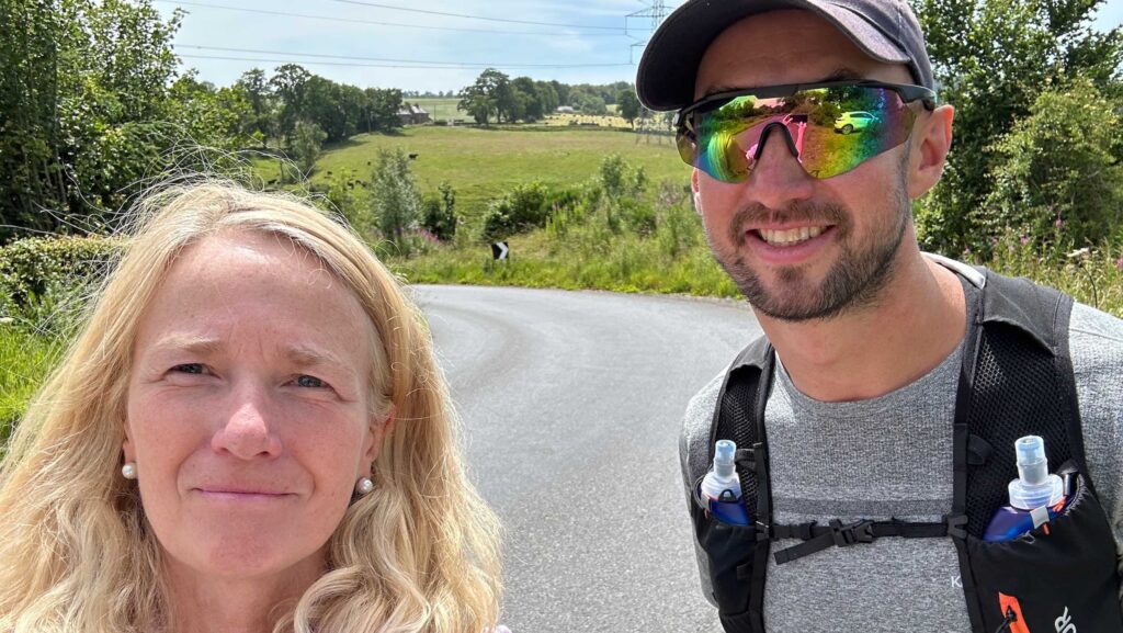Rsabi's Carol McLaren with Duncan Maclellan on the charity hike route