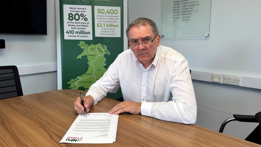 NFU Cymru president Aled Jones with letter