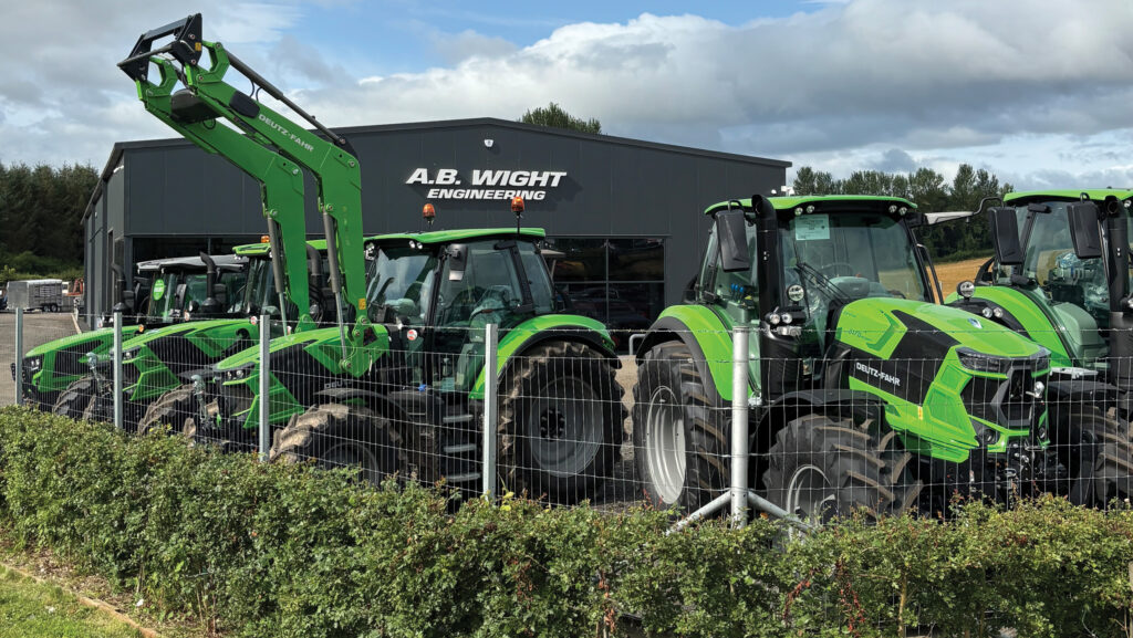 Dealer forecourt with parked tractors