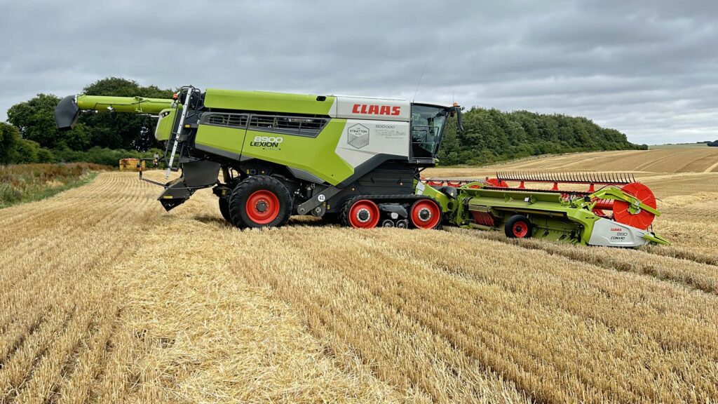 Combine harvester in a crop