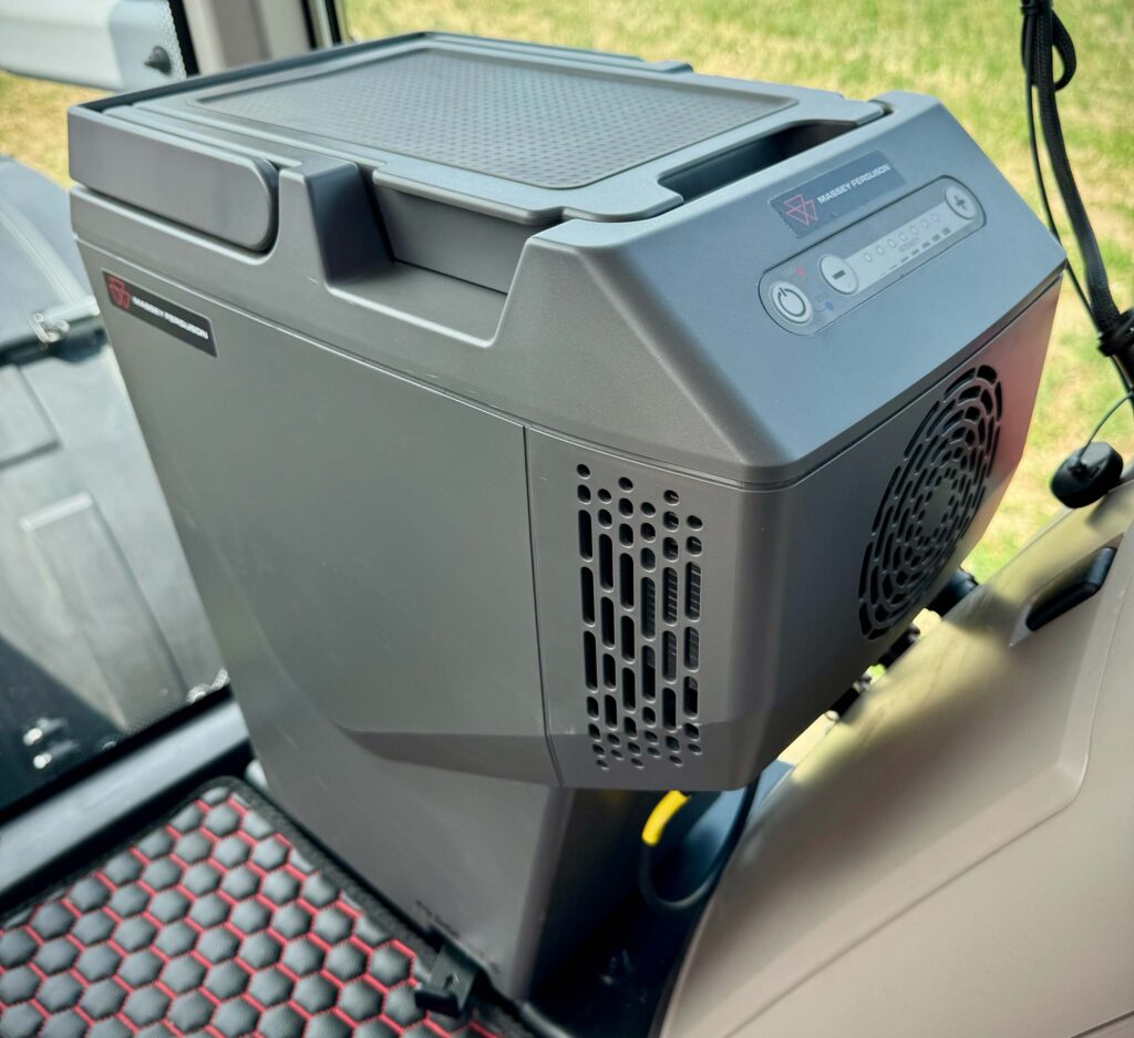 Fridge inside Massey Ferguson 8S Xtra tractor