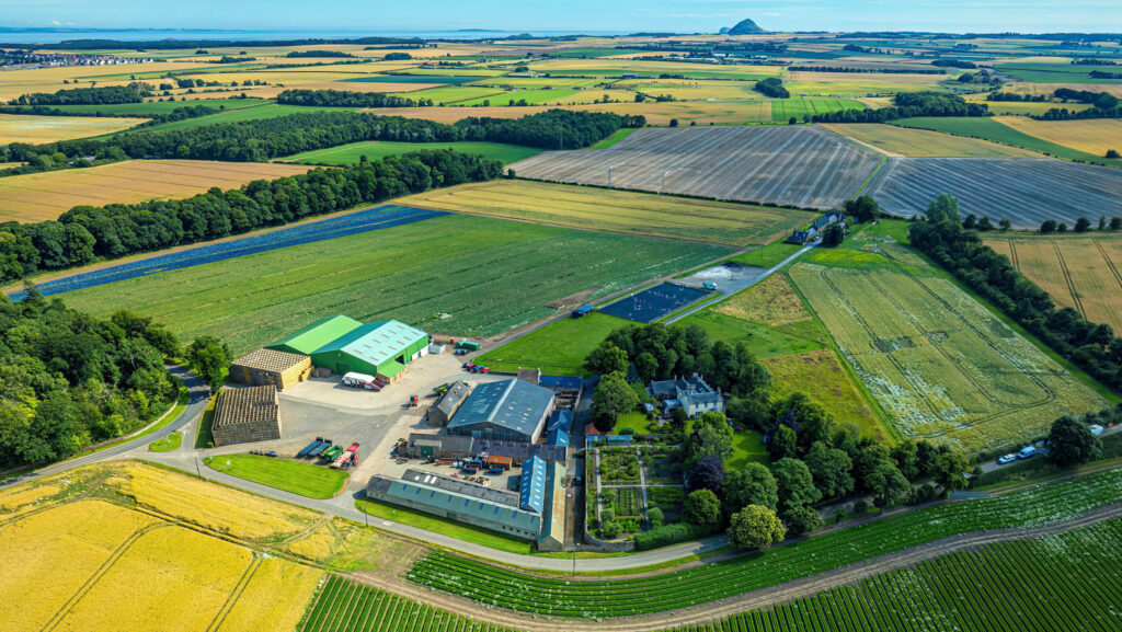 Aerial shot of farm and land