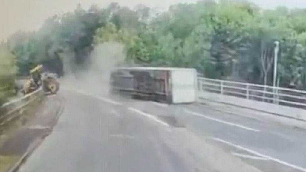 Dash-cam footage of tractor and trailer crash