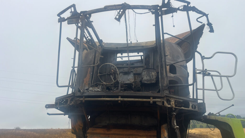 Remains of burnt-out combine