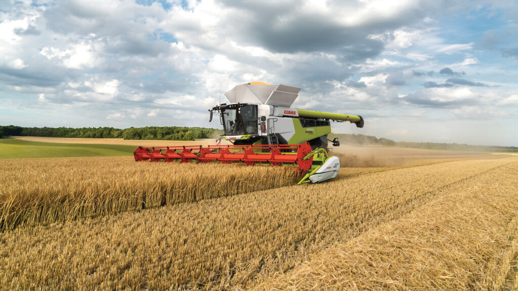 Combine working in a crop