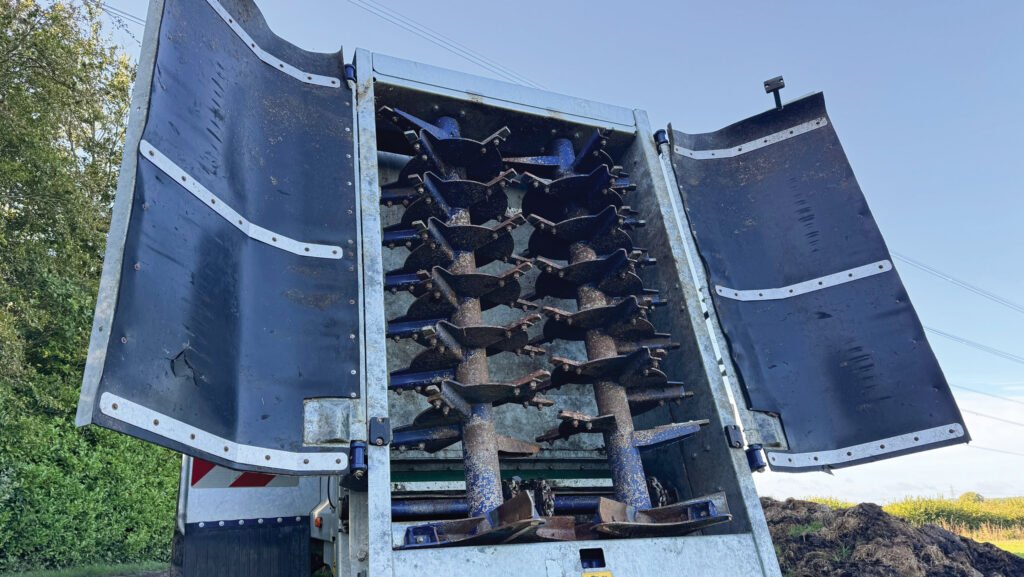 Rear view of spreader with doors open