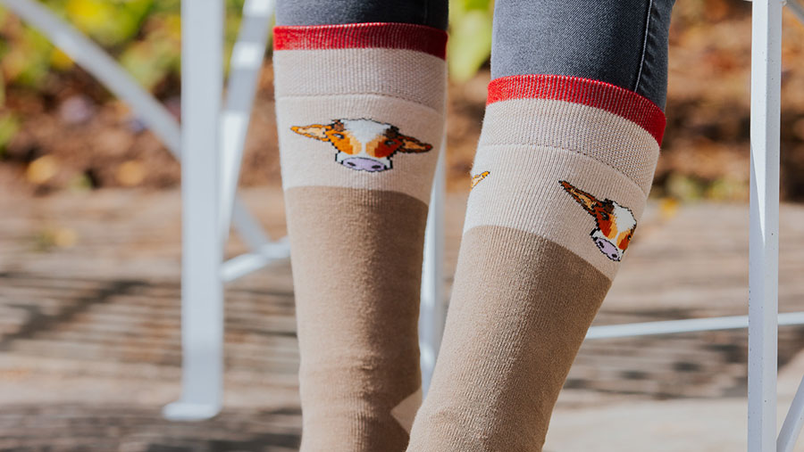 Brown long socks with highland cow embroided