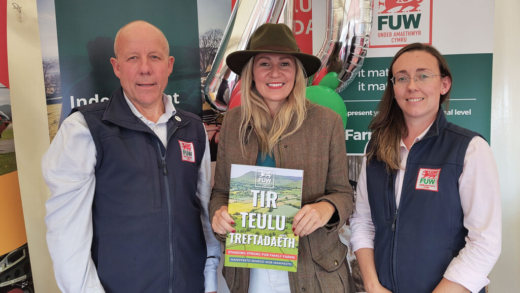 Left to right: Ian Rickman, FUW president, Anna Jones, Reform UK, Gemma Haines, FUW policy officer © FUW