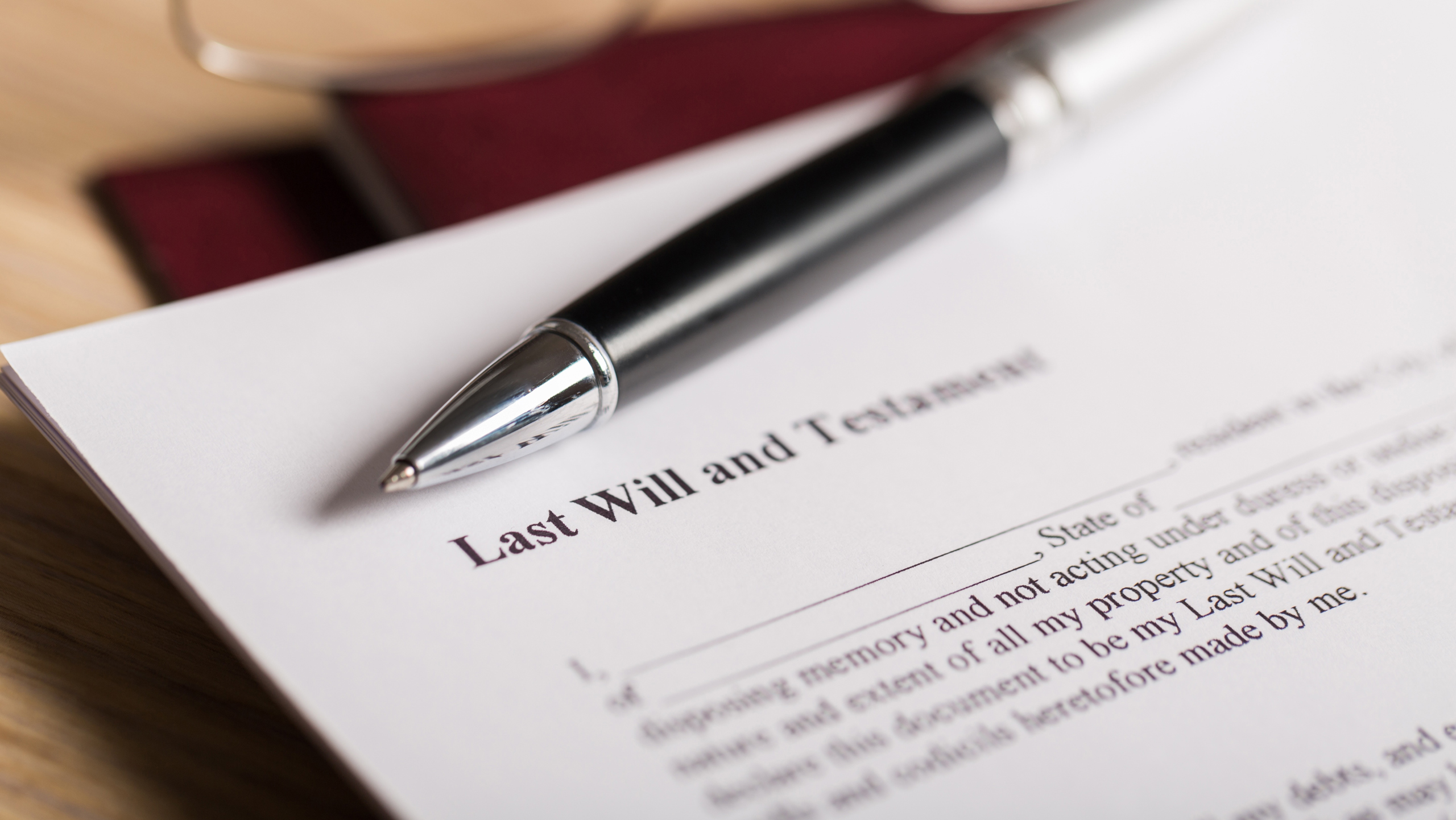 Close up of a printed will form