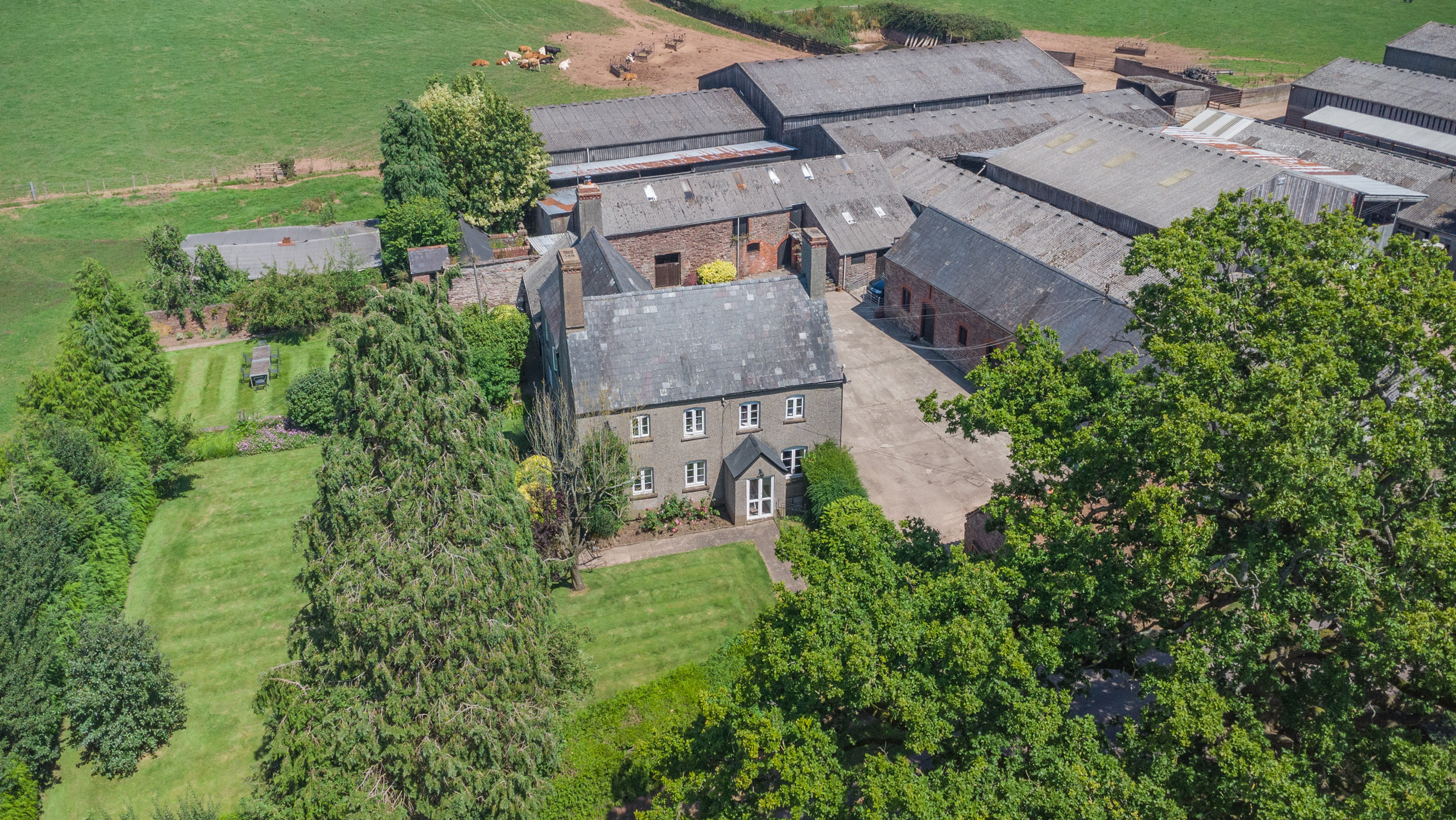 Aerial view of farm buildings