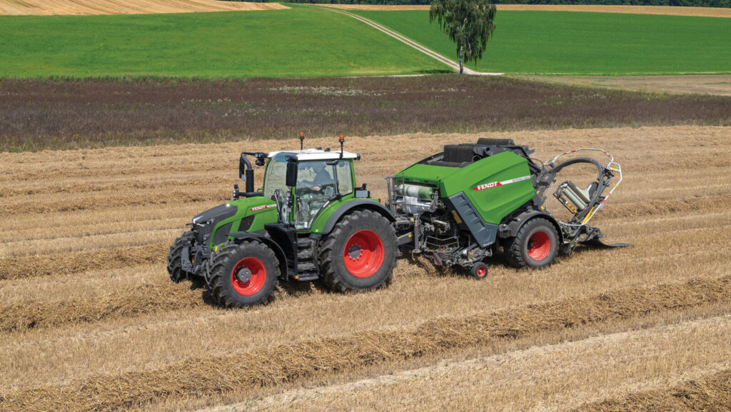 Tractor and baler at work