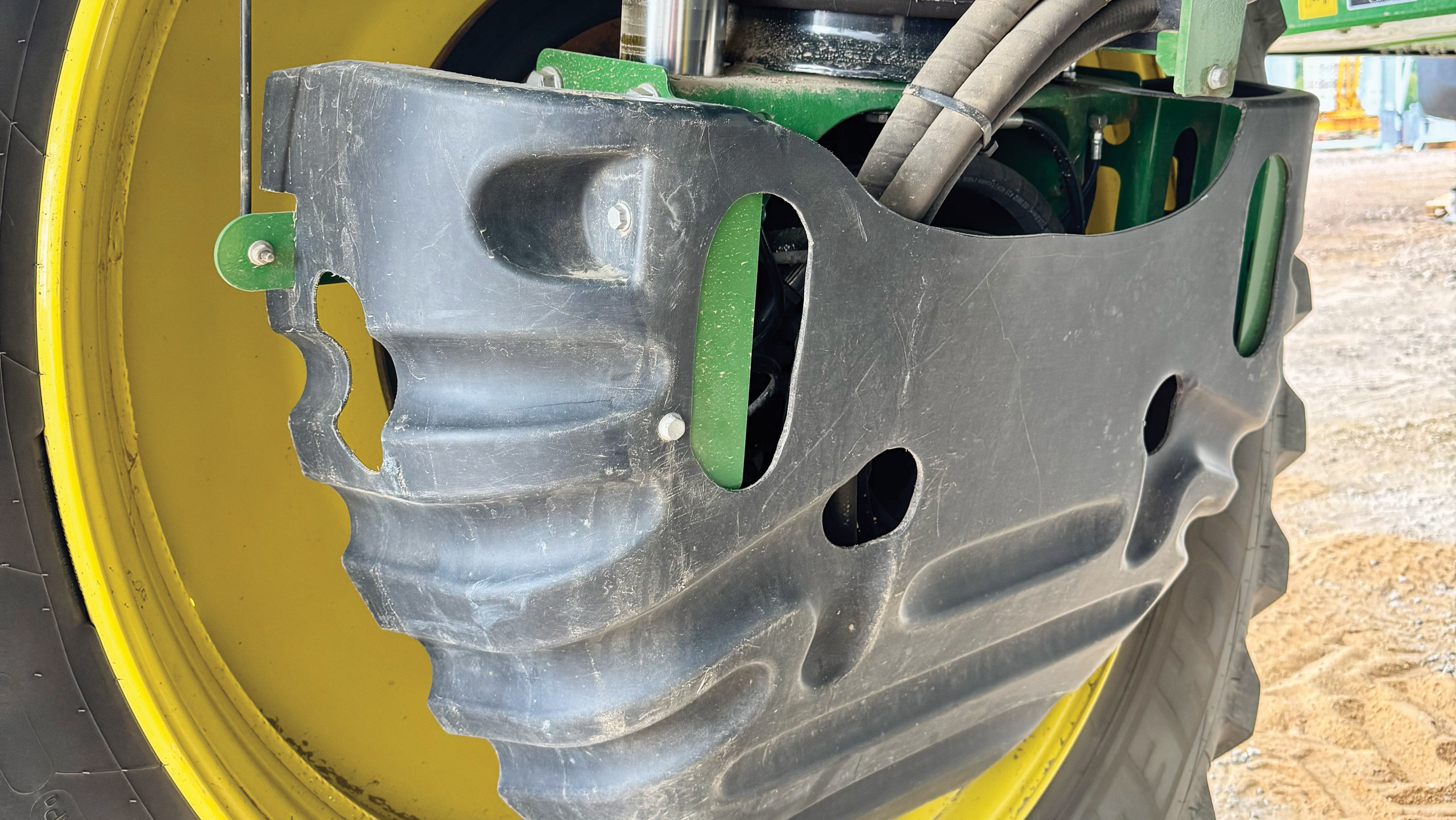 Close-up of sprayer suspension