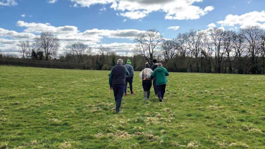 People walking on farm