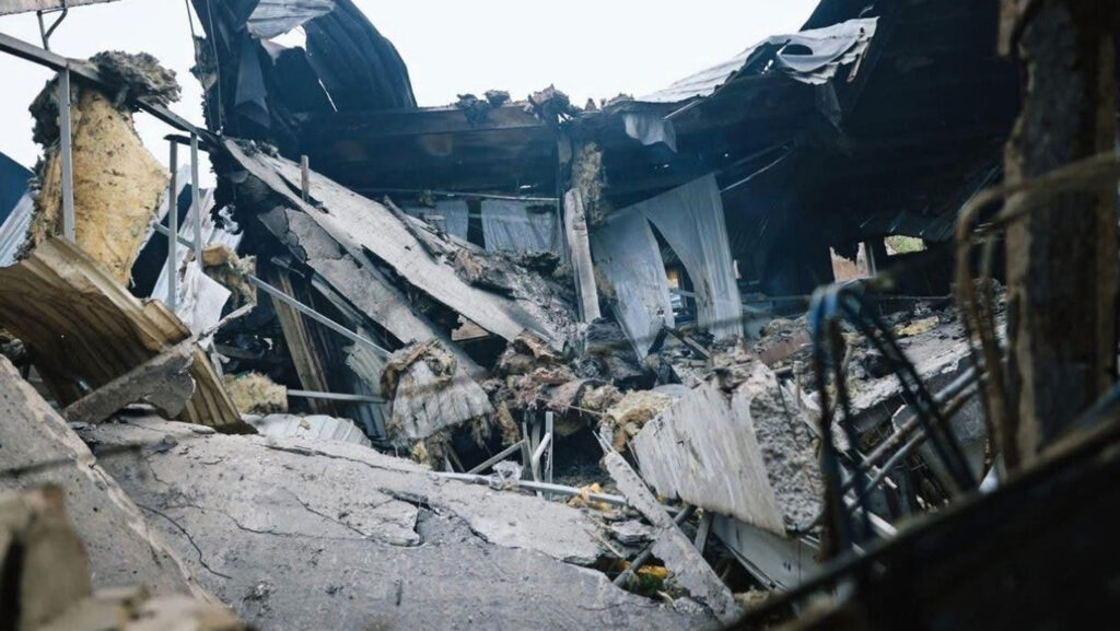 Bombed pig building in Ukraine