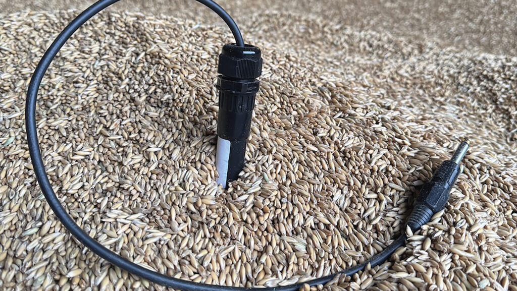 Close-up of temperature probe in grain