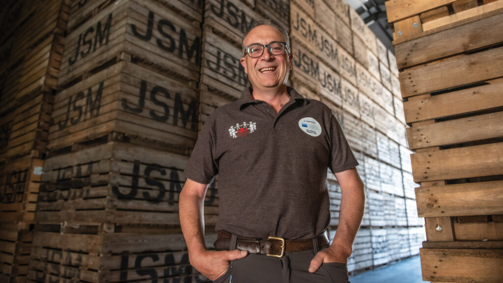 Farmer inside a potato storage shed