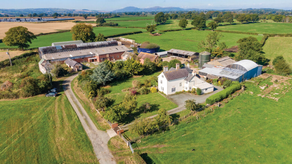 Aerial view of farm buildings