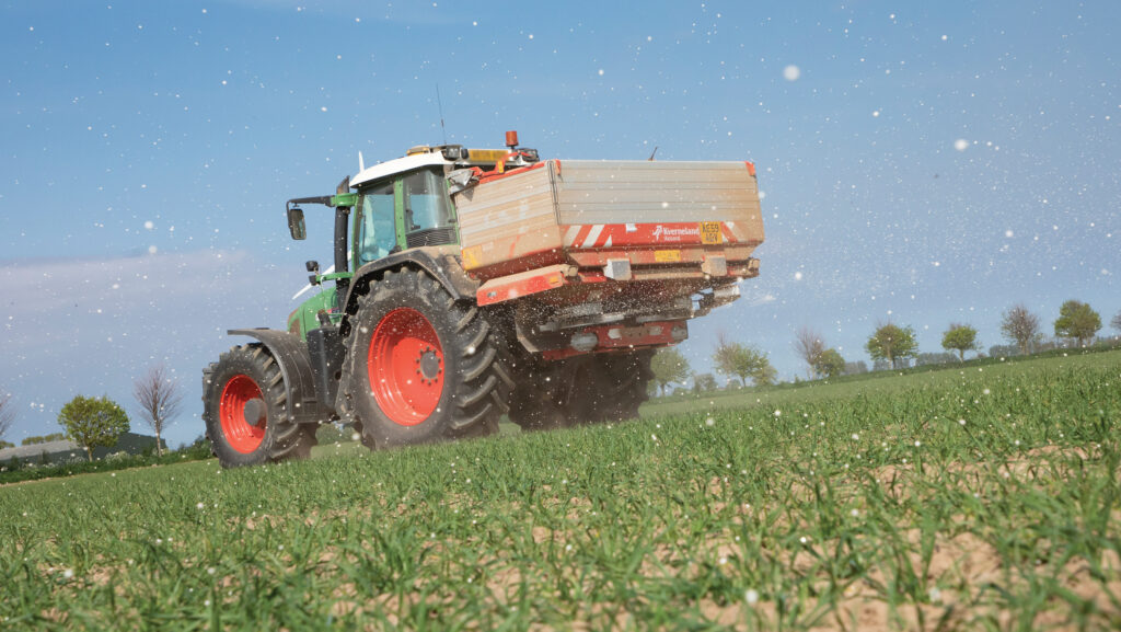 Spreader applying granular nitrogen