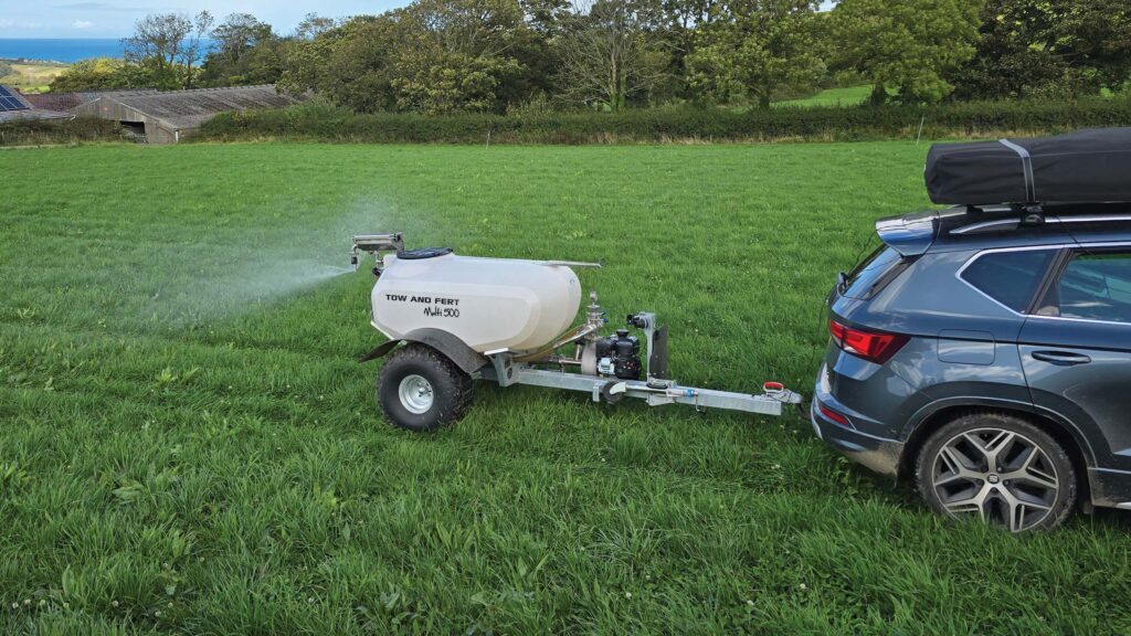 Lightweight sprayer being pulled by an SUV