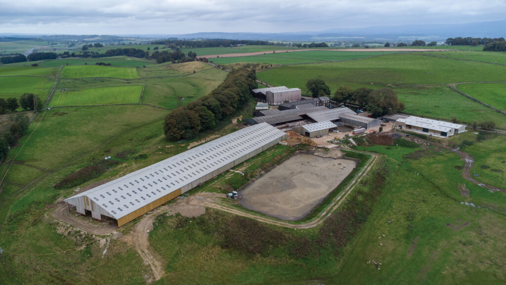 Aerial view of farm buildings