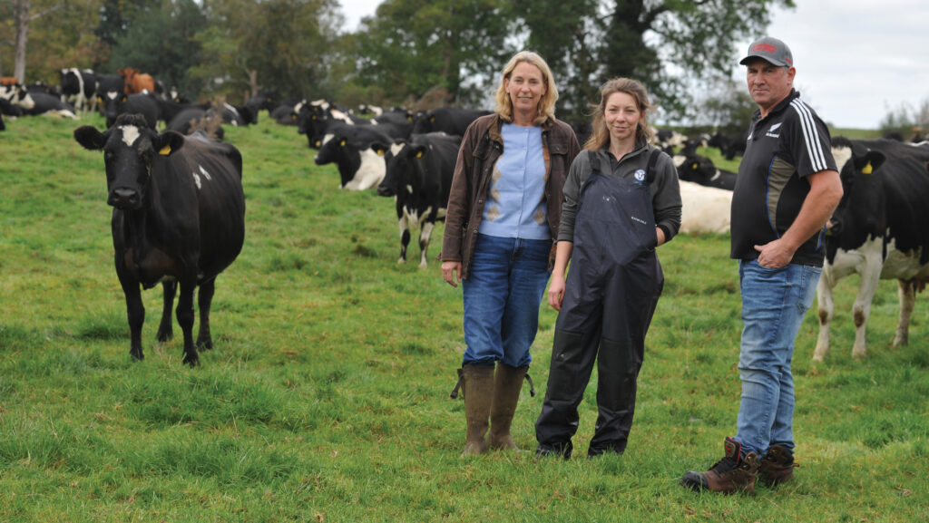 Emma Furnival (left), farm vet Jenny Bellini and herd manager Haydyn Brown