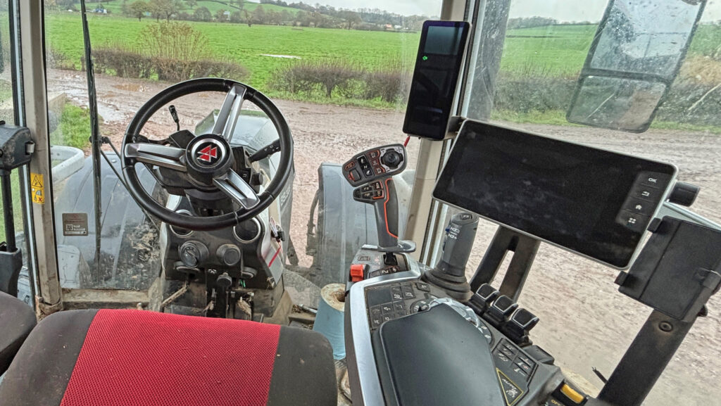 Inside of tractor cab