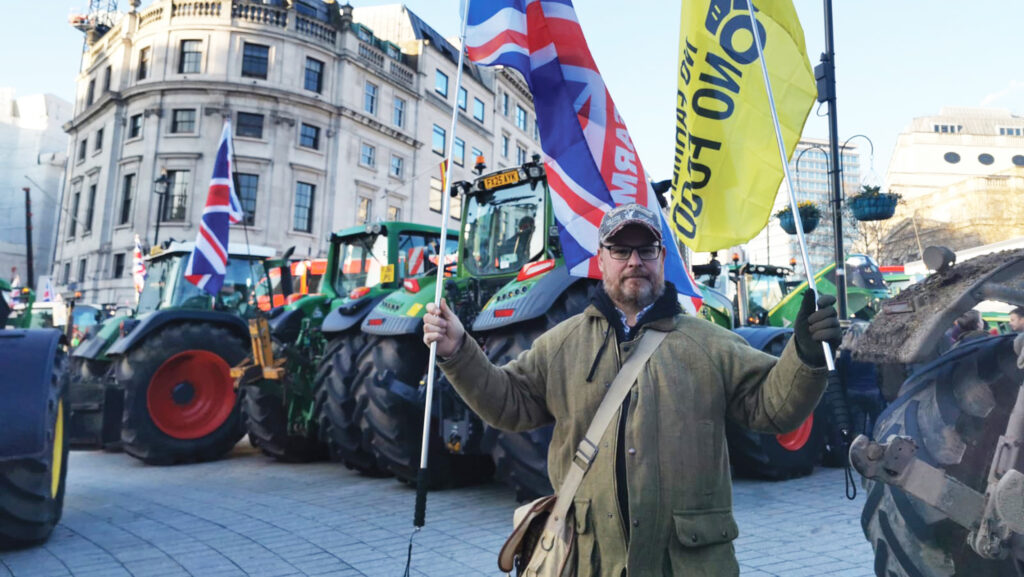 Farmer Mark Watler at protest in London