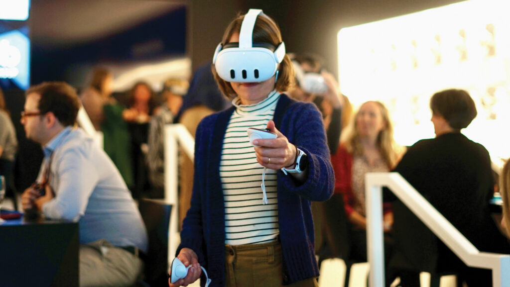 Woman using a virtual reality headset
