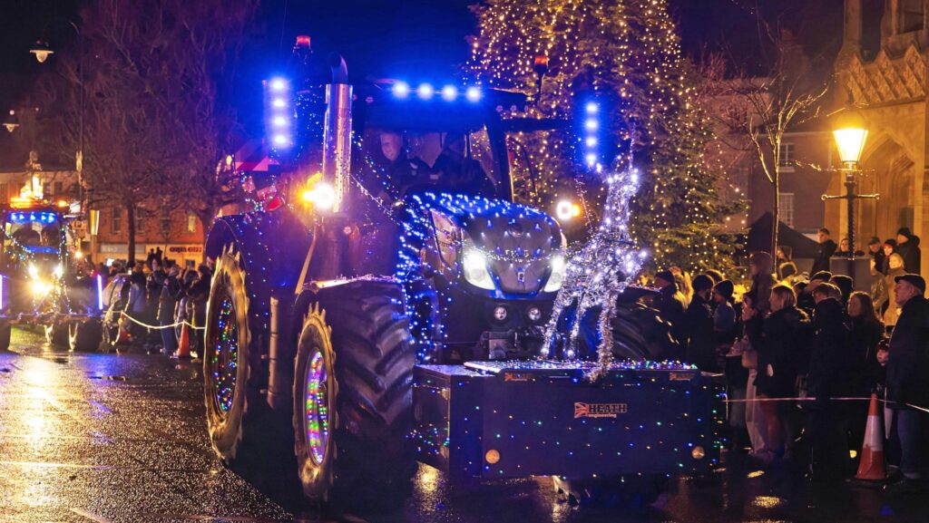 Illuminated tractor on tractor run