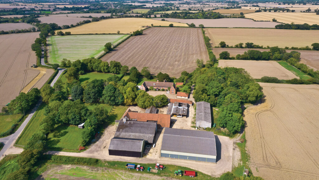 Aerial view of farm buildings