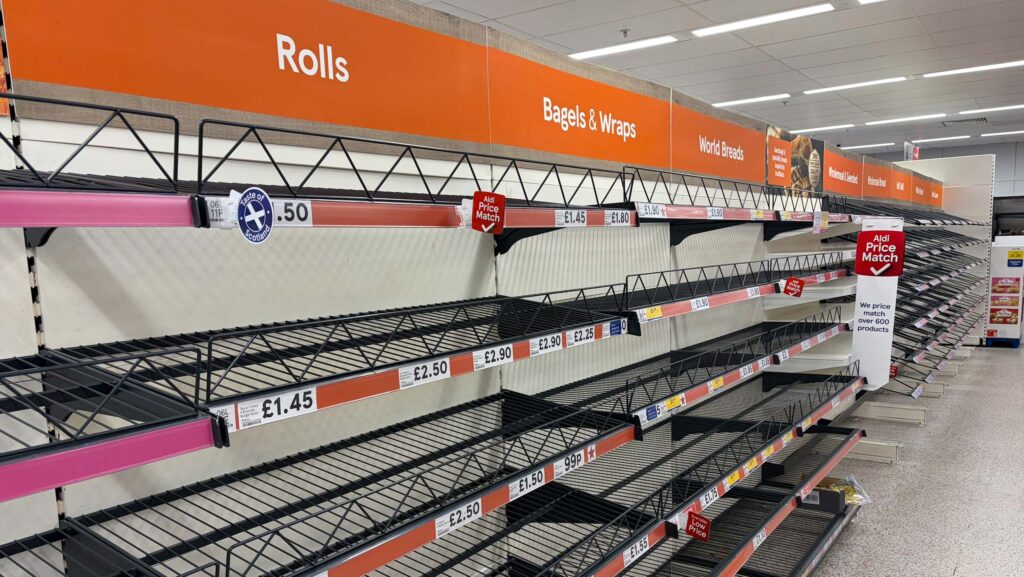 Empty bakery shelves in Tesco in Shetland