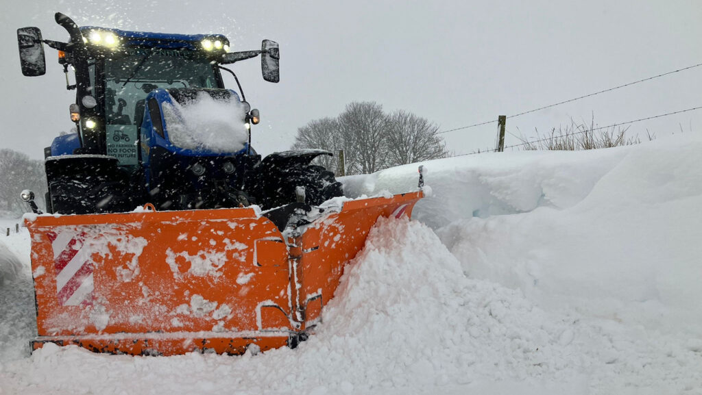 Scott Campbell clears snow from roads in Aberdeenshire