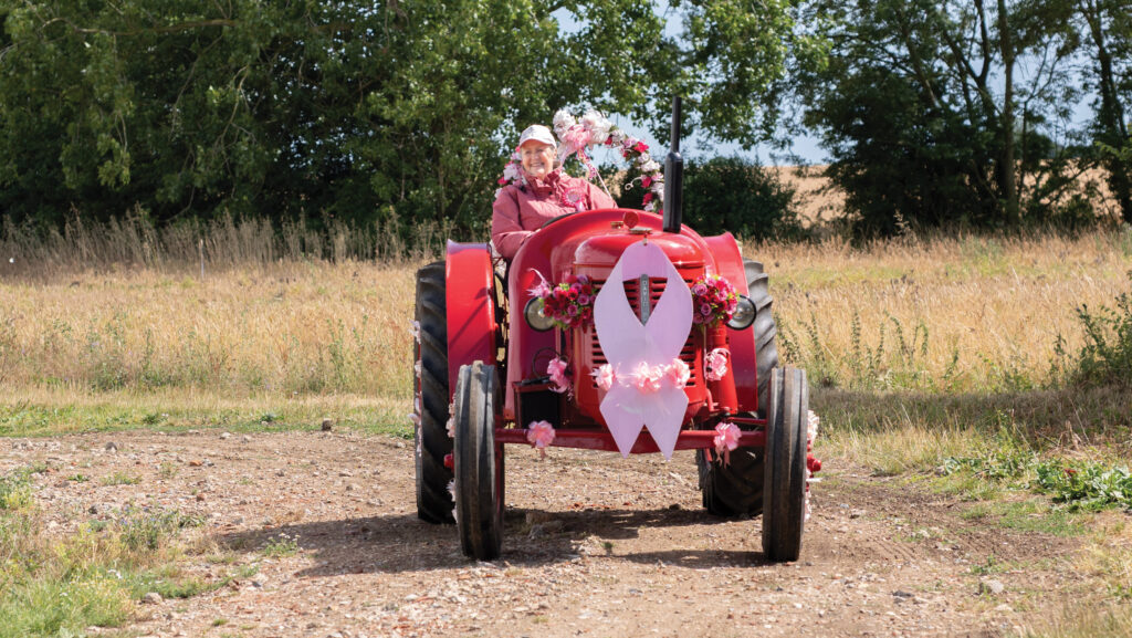 Pink Ladies tractor run organiser Annie Chapman in a vintage tractor 