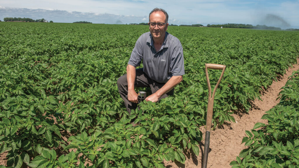 Mark Means crouching in crop