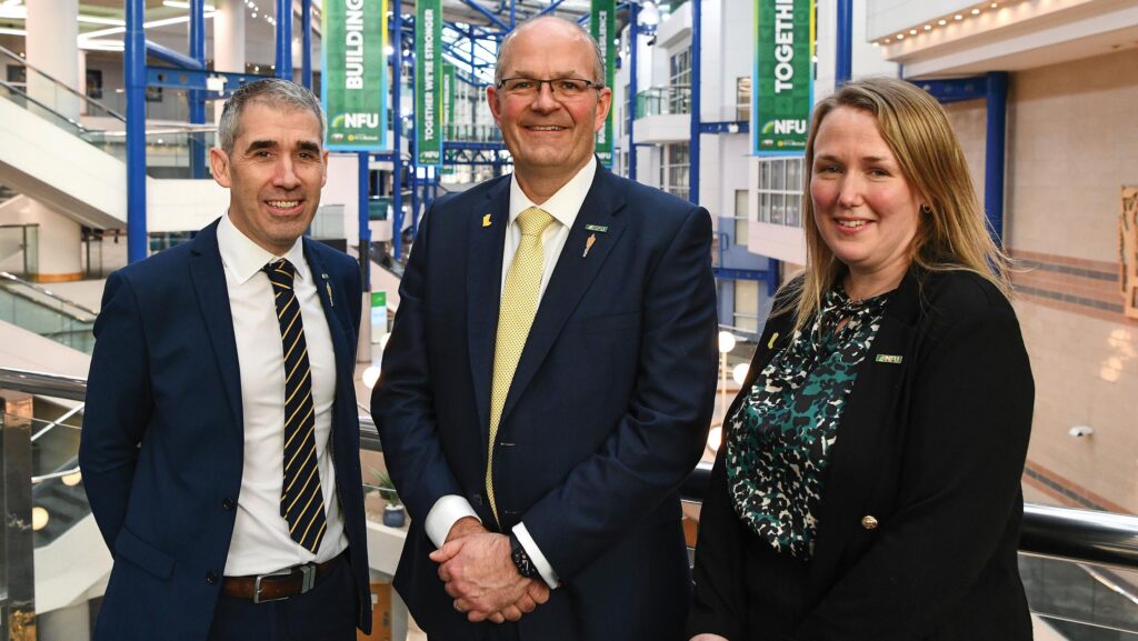 NFU president Tom Bradshaw (centre) with deputy president Paul Tompkins and vice president Robyn Munt © NFU