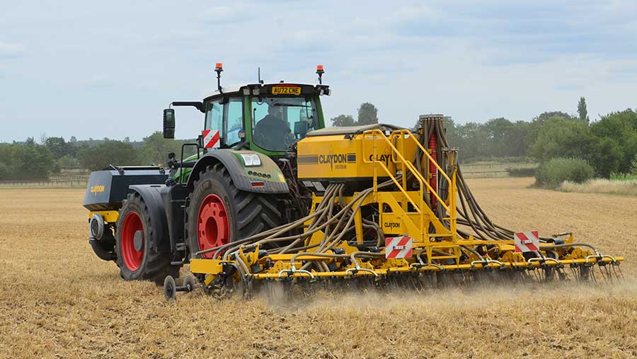 Claydon Evolution M6 and Front Hopper drilling cover crops into stubble after harvest July 2025
