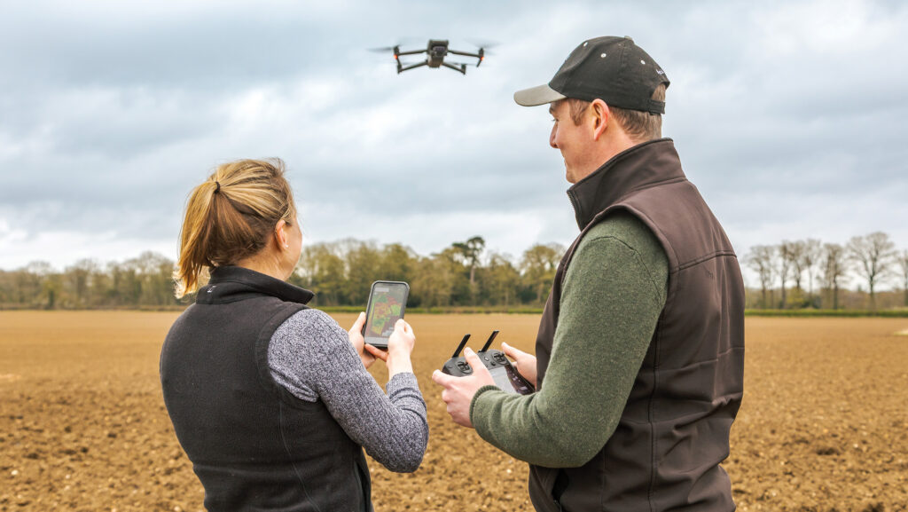 Jonathan Trotter and Lucy Cottingham with drone