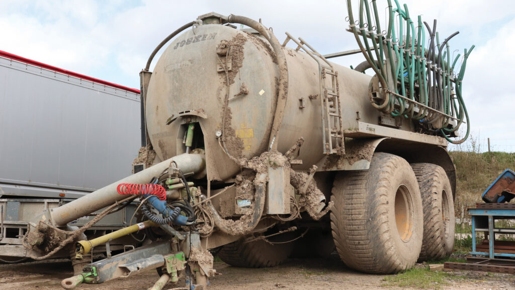 Muddy and well-used slurry tanker